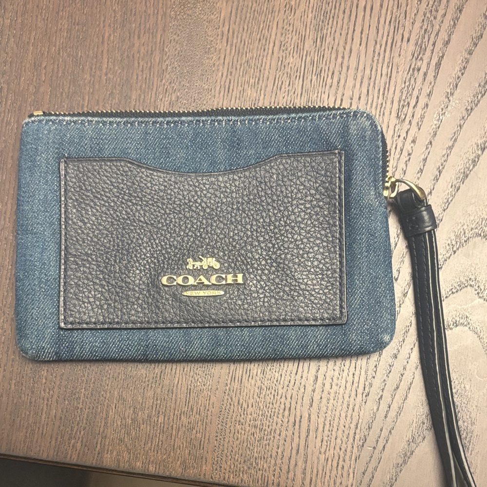 Coach Blue Denim and Black Leather Pouch